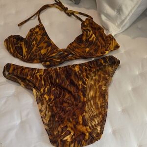 Animal Print Two-Piece Bikini - Brown & Gold